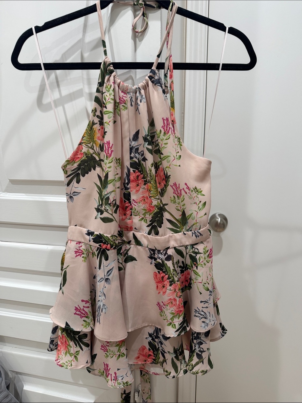 Parker Blush Pink Floral Halter Tiered Ruffle Top
